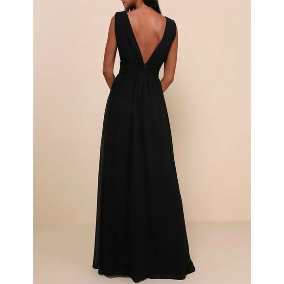 NWT Lulus Women's M Heavenly Hues Black Maxi Dress Formal V-Neck High Slit - Picture 2 of 10